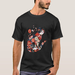 Kawaii Origami kat Japanse Bloem Patroon kat Hol T-shirt