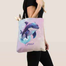 Kawaii Orka Moordwalvis Persoonlijke Blauwe & Roze Tote Bag