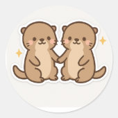 Kawaii Otters Holding Hands Sticker (Voorkant)