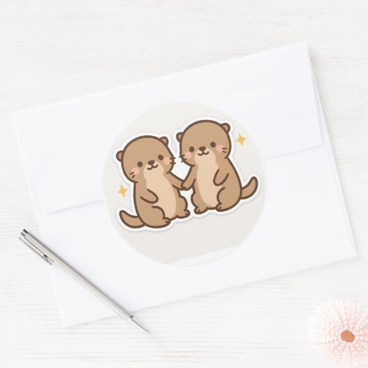 Kawaii Otters Holding Hands Sticker (Envelop)