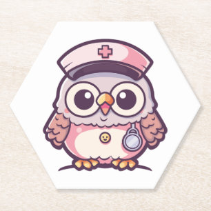 Kawaii Owl as a Nurse Kartonnen Onderzetters