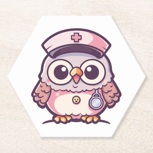 Kawaii Owl as a Nurse Kartonnen Onderzetters (Voorkant)