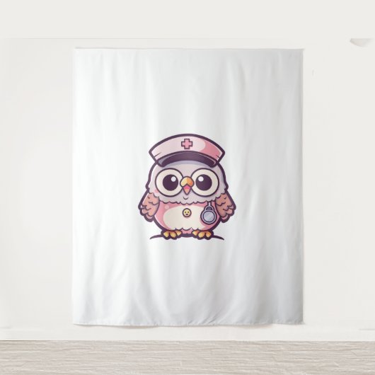 Kawaii Owl as a Nurse Wandkleed (Voorkant)