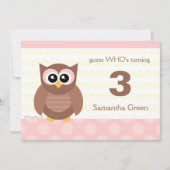 Kawaii Owl Birthday Party Invitations Kaart (Voorkant)