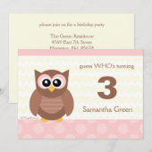 Kawaii Owl Birthday Party Invitations Kaart (Voorkant / Achterkant)