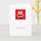 Kawaii Paar Dubbel Geluk | Chinese bruiloft Kaart (Gele Bloem)