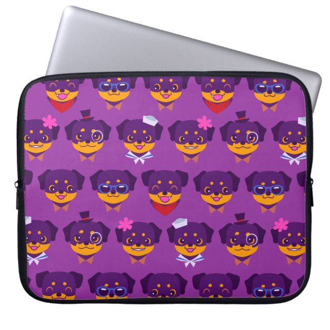 Kawaii Paars Rottweiler Puppy Pattern Laptop Sleeve (Voorkant)