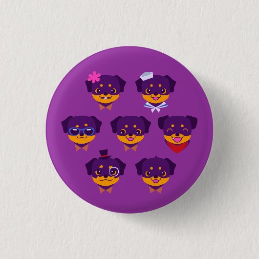 Kawaii Paars Rottweiler Puppy Pattern Ronde Button 3,2 Cm (Voorkant)