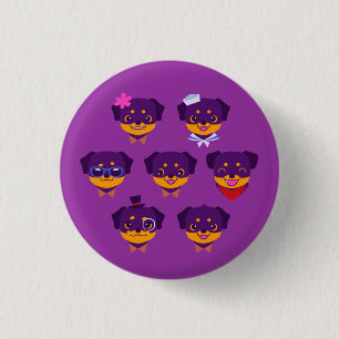 Kawaii Paars Rottweiler Puppy Pattern Ronde Button 3,2 Cm