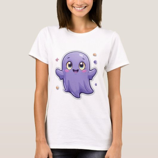 Kawaii Paarse Ghost T-Shirt Schattige & Spooky (Voorkant)