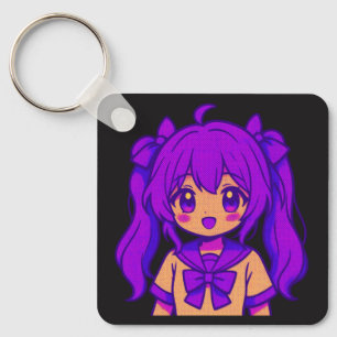 Kawaii Paarse Haar Anime Meisje Sleutelhanger & Ta