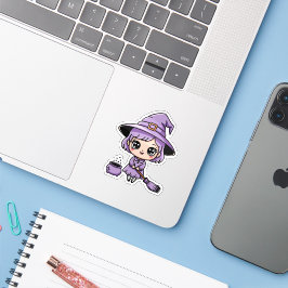 Kawaii Paarse Heks Halloween Sticker