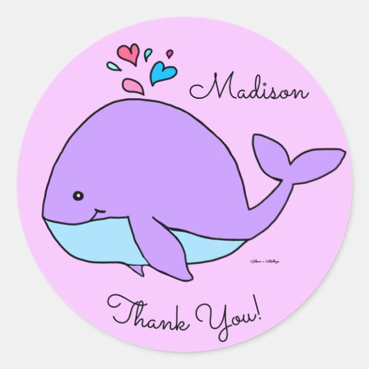 Kawaii Paarse walvis Gepersonaliseerd Ronde Sticker (Voorkant)