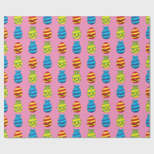 Kawaii Paaseieren met ribbons Cadeaupapier (Vlak)