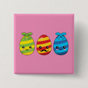 Kawaii Paaseieren met ribbons Vierkante Button 5,1 Cm