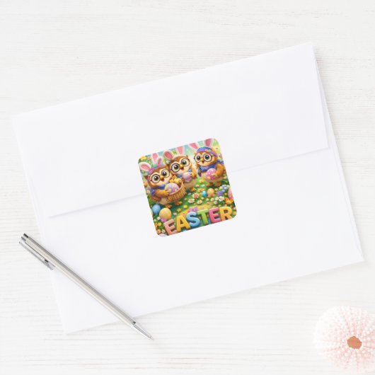 Kawaii Paashaas uil en dinosaurus stickers (Envelop)