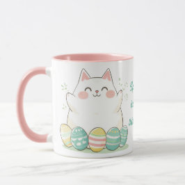 Kawaii Paaskat Mok Schattige Kat & Kleurrijke Eier