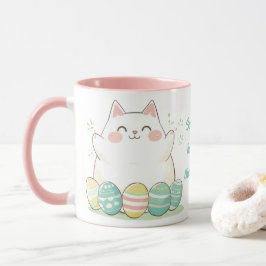 Kawaii Paaskat Mok Schattige Kat & Kleurrijke Eier
