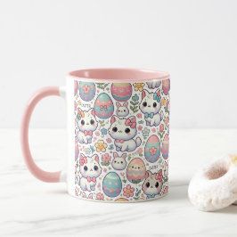 Kawaii Paaskat Mok – Schattige Kat Kleurrijke eier