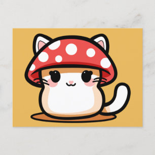 Kawaii Paddenstoel Kat Briefkaart