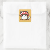 Kawaii Paddenstoel Kat Vierkante Sticker (Tas)