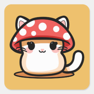Kawaii Paddenstoel Kat Vierkante Sticker