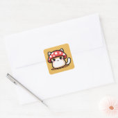 Kawaii Paddenstoel Kat Vierkante Sticker (Envelop)