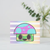 KAWAII PADDENSTOEL SHROOM GINGHAM PATCHWORK PLAID BRIEFKAART (Staand voorkant)