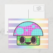 KAWAII PADDENSTOEL SHROOM GINGHAM PATCHWORK PLAID BRIEFKAART (Voorkant / Achterkant)
