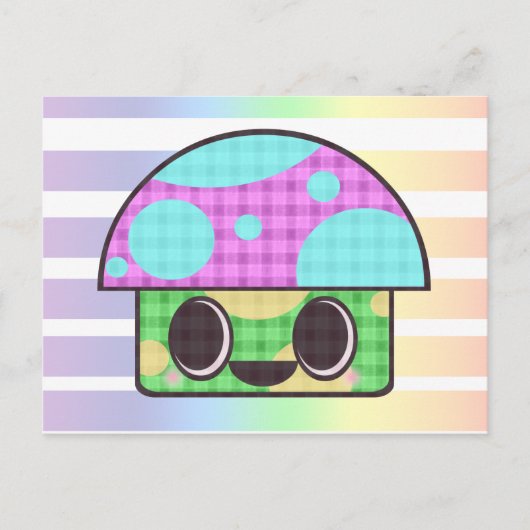 KAWAII PADDENSTOEL SHROOM GINGHAM PATCHWORK PLAID BRIEFKAART (Voorkant)