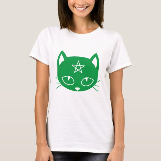 Kawaii Pagan Groene Kat T-shirt (Voorkant)