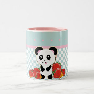 Kawaii Panda aardbeien schattig Tweekleurige Koffiemok