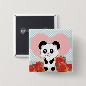 Kawaii Panda aardbeien schattig Vierkante Button 5,1 Cm (Voorkant /achterkant)