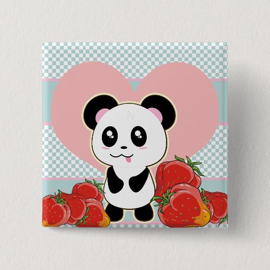 Kawaii Panda aardbeien schattig Vierkante Button 5,1 Cm (Voorkant)