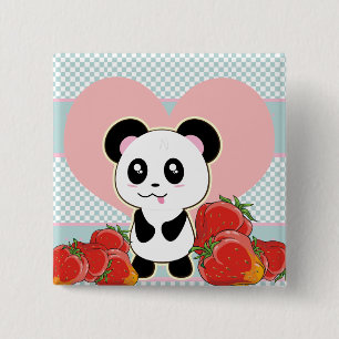 Kawaii Panda aardbeien schattig Vierkante Button 5,1 Cm