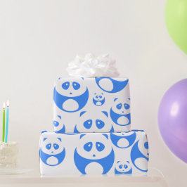 Kawaii Panda Baby Blue en White Pattern Cadeaupapier