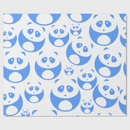 Kawaii Panda Baby Blue en White Pattern Cadeaupapier (Vlak)
