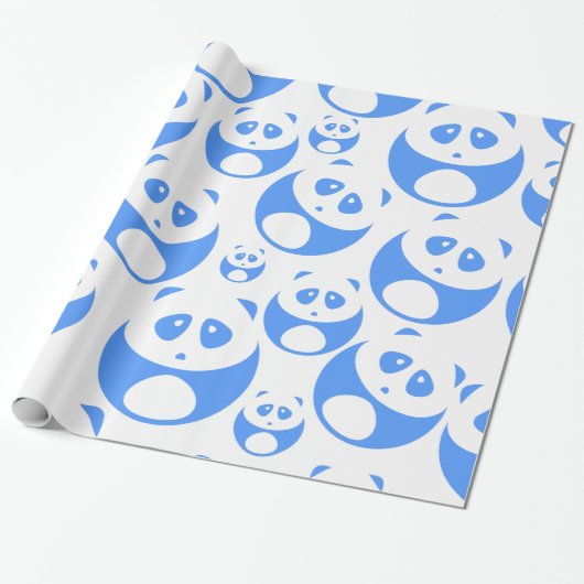 Kawaii Panda Baby Blue en White Pattern Cadeaupapier (Uitgerold)