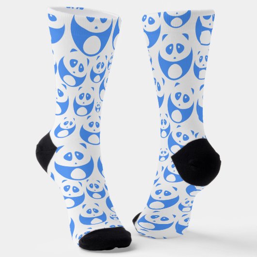 Kawaii Panda Baby Blue en White Pattern Sokken (Gebogen)