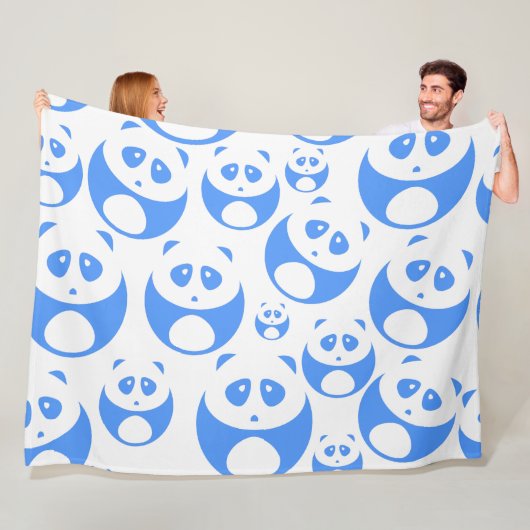 Kawaii Panda Baby Blue en WhitePattern Fleece Deken (In situ)