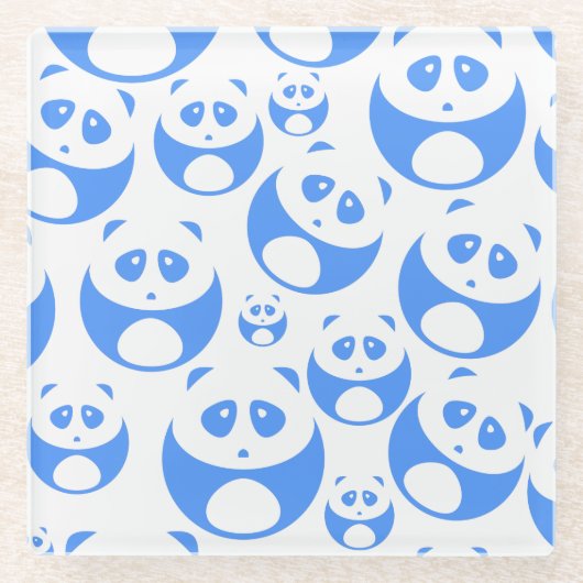 Kawaii Panda Baby Blue en WhitePattern Glazen Onderzetter (Voorkant)