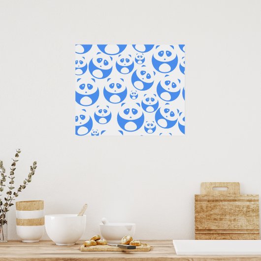 Kawaii Panda Baby Blue en WhitePattern Poster (Keuken)