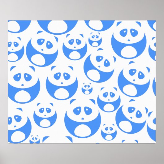 Kawaii Panda Baby Blue en WhitePattern Poster (Voorkant)