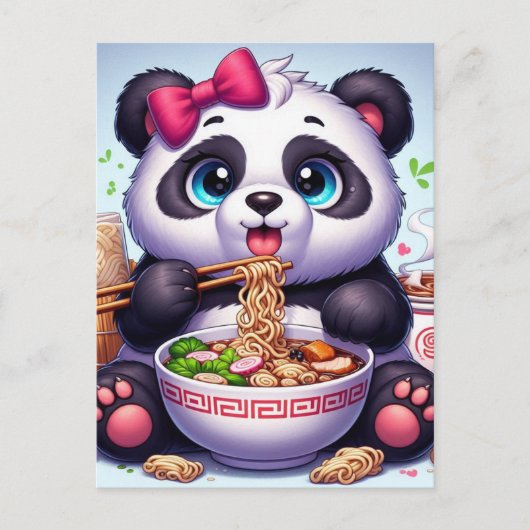 Kawaii Panda Beer Eten Ramen Briefkaart (Voorkant)