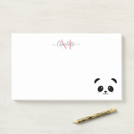 Kawaii panda beer gepersonaliseerd monogram na het post-it® notes (Op bureau)