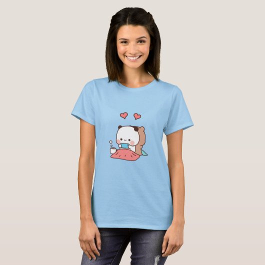 Kawaii Panda beer paar, bubu en dudu liefde T-shirt (Voorkant volledig)