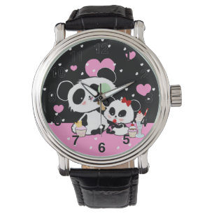 Kawaii Panda Beer Picnic Moeder Dochter door LeahG Horloge