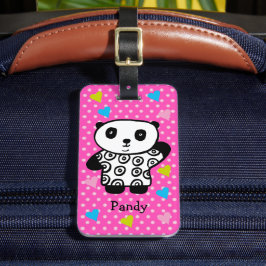 Kawaii Panda Beer Roze Girly Polka Dot Hearts Bagagelabel