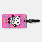Kawaii Panda Beer Roze Girly Polka Dot Hearts Bagagelabel (Voorkant horizontaal)