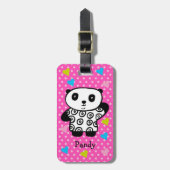 Kawaii Panda Beer Roze Girly Polka Dot Hearts Bagagelabel (Voorkant verticaal)